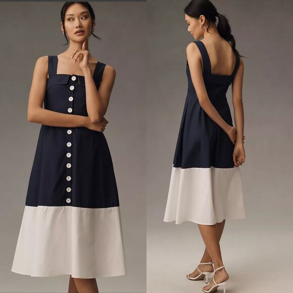 NWT English Factory Cotton Square-Neck Midi Dress - Medium - Picture 1 of 3